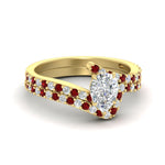 Load image into Gallery viewer, pear-shaped-diamond-wedding-ring-set-with-ruby-in-FDENS3007PEGRUDR-NL-YG
