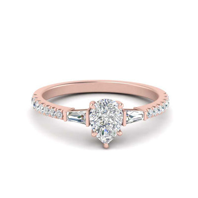 Pear Shape Lab Diamond Ring with Baguette Side Stones