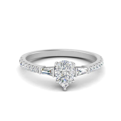 Pear Shape Lab Diamond Ring with Baguette Side Stones