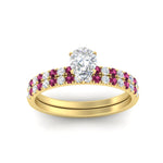 Load image into Gallery viewer, pear-shaped-french-pave-pink-sapphire-wedding-ring-set-in-yellow-gold-FD11408PEGSADRPIANGLE5-NL-YG?v=1763104297