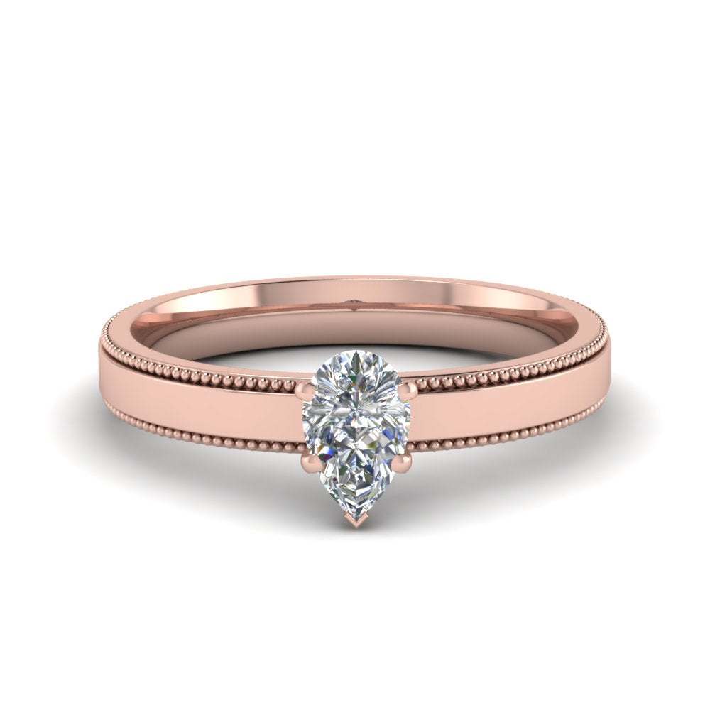 Single Stone Pear Shaped Milgrain Engagement Ring