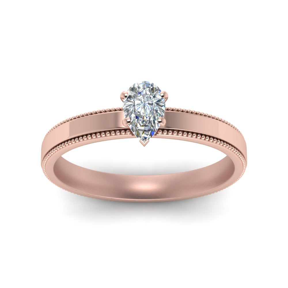 Single Stone Pear Shaped Milgrain Engagement Ring