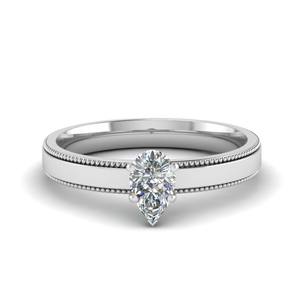 Single Stone Pear Shaped Milgrain Engagement Ring