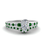 Load image into Gallery viewer, pear-shaped-graduated-channel-diamond-wedding-set-with-emerald-in-FD122866PEGEMGR-NL-WG

