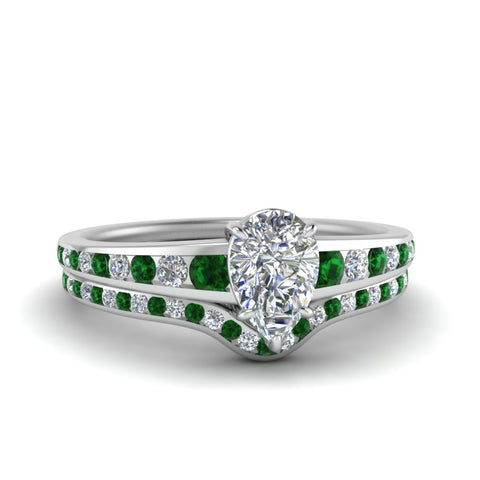 pear-shaped-graduated-channel-diamond-wedding-set-with-emerald-in-FD122866PEGEMGR-NL-WG