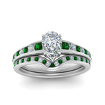 Load image into Gallery viewer, pear-shaped-graduated-channel-diamond-wedding-set-with-emerald-in-FD122866PEGEMGR-NL-WG
