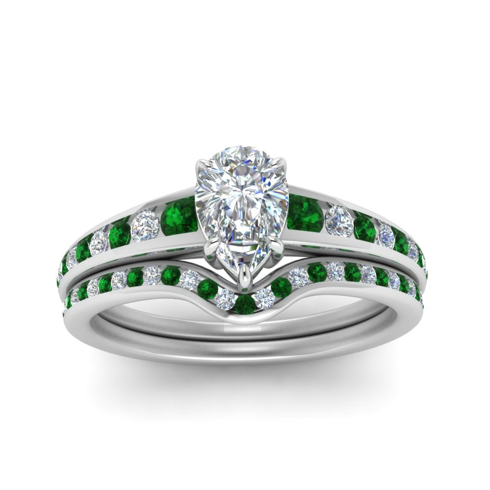 pear-shaped-graduated-channel-diamond-wedding-set-with-emerald-in-FD122866PEGEMGR-NL-WG