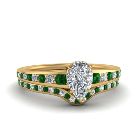 pear-shaped-graduated-channel-diamond-wedding-set-with-emerald-in-FD122866PEGEMGR-NL-YG