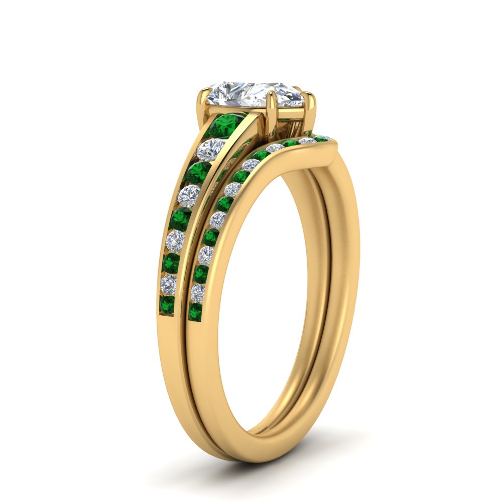 pear-shaped-graduated-channel-diamond-wedding-set-with-emerald-in-FD122866PEGEMGR-NL-YG