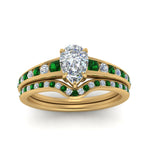 Load image into Gallery viewer, pear-shaped-graduated-channel-diamond-wedding-set-with-emerald-in-FD122866PEGEMGR-NL-YG
