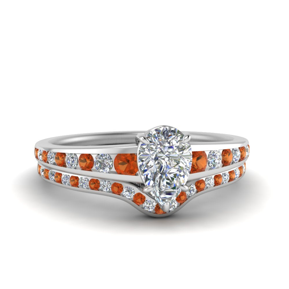 pear-shaped-graduated-channel-diamond-wedding-set-with-orange-sapphire-in-FD122866PEGSAOR-NL-WG