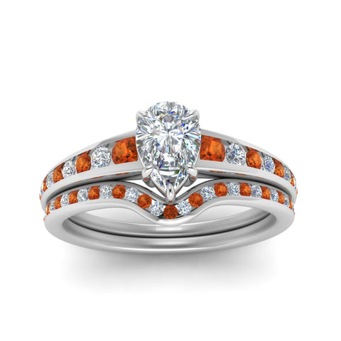 pear-shaped-graduated-channel-diamond-wedding-set-with-orange-sapphire-in-FD122866PEGSAOR-NL-WG