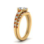 Load image into Gallery viewer, pear-shaped-graduated-channel-diamond-wedding-set-with-orange-sapphire-in-FD122866PEGSAOR-NL-YG
