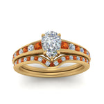 Load image into Gallery viewer, pear-shaped-graduated-channel-diamond-wedding-set-with-orange-sapphire-in-FD122866PEGSAOR-NL-YG
