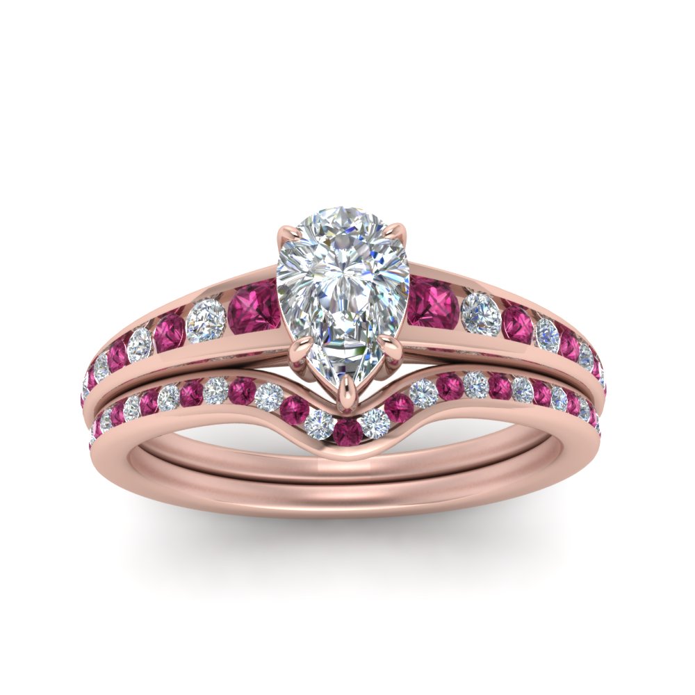 pear-shaped-graduated-channel-diamond-wedding-set-with-pink-sapphire-in-FD122866PEGSADRPI-NL-RG