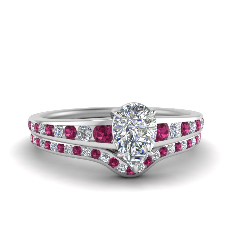 pear-shaped-graduated-channel-diamond-wedding-set-with-pink-sapphire-in-FD122866PEGSADRPI-NL-WG