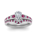 Load image into Gallery viewer, pear-shaped-graduated-channel-diamond-wedding-set-with-pink-sapphire-in-FD122866PEGSADRPI-NL-WG
