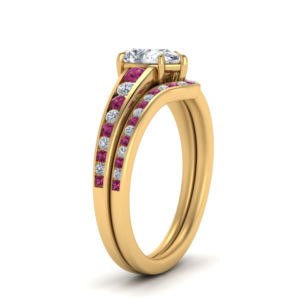 pear-shaped-graduated-channel-diamond-wedding-set-with-pink-sapphire-in-FD122866PEGSADRPI-NL-YG
