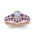 Load image into Gallery viewer, pear-shaped-graduated-channel-diamond-wedding-set-with-purple-topaz-in-FD122866PEGVITO-NL-RG
