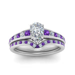 Load image into Gallery viewer, pear-shaped-graduated-channel-diamond-wedding-set-with-purple-topaz-in-FD122866PEGVITO-NL-WG
