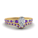Load image into Gallery viewer, pear-shaped-graduated-channel-diamond-wedding-set-with-purple-topaz-in-FD122866PEGVITO-NL-YG
