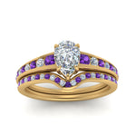 Load image into Gallery viewer, pear-shaped-graduated-channel-diamond-wedding-set-with-purple-topaz-in-FD122866PEGVITO-NL-YG
