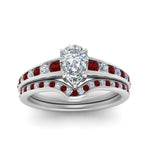 Load image into Gallery viewer, pear-shaped-graduated-channel-diamond-wedding-set-with-ruby-in-FD122866PEGRUDR-NL-WG
