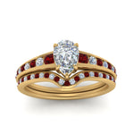 Load image into Gallery viewer, pear-shaped-graduated-channel-diamond-wedding-set-with-ruby-in-FD122866PEGRUDR-NL-YG
