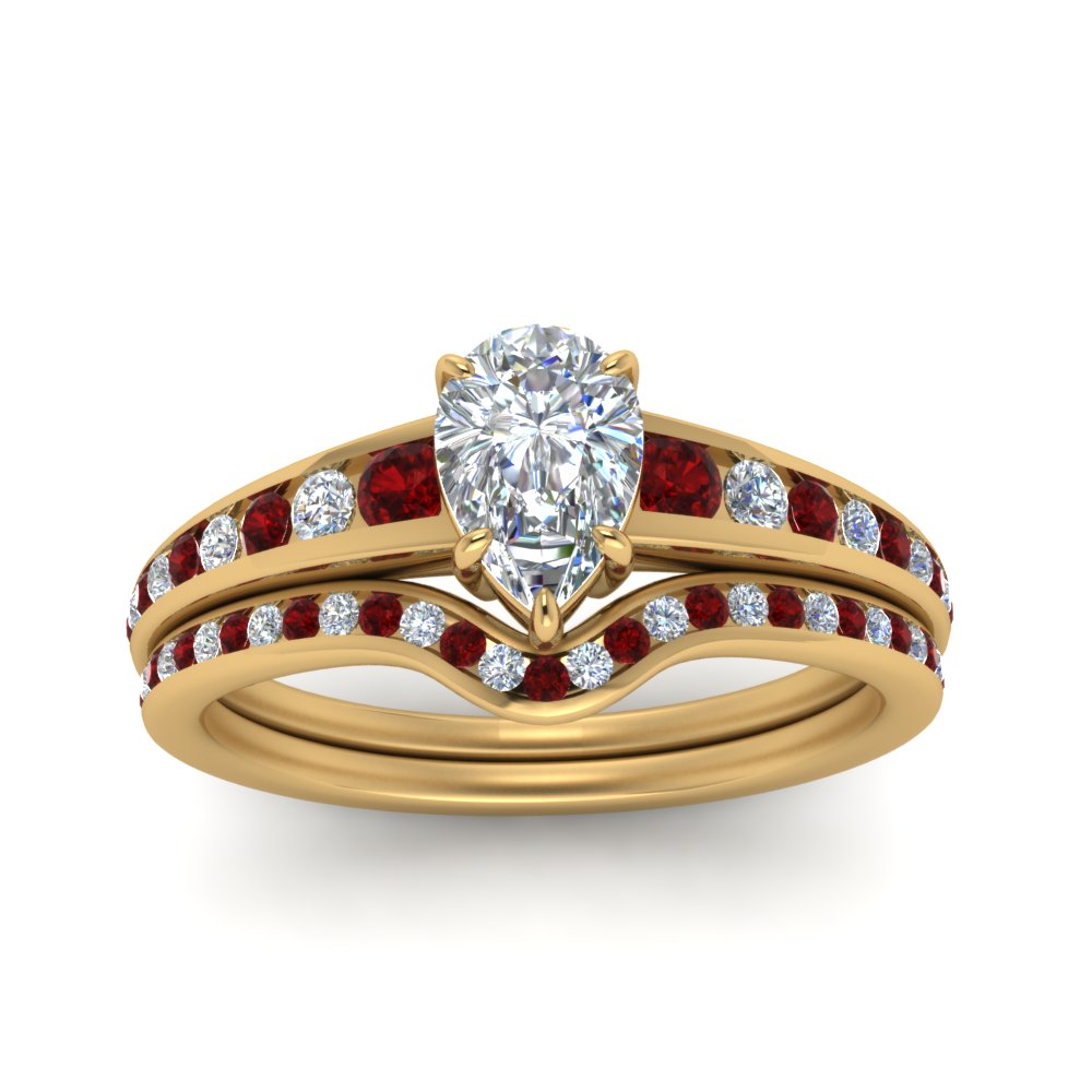 pear-shaped-graduated-channel-diamond-wedding-set-with-ruby-in-FD122866PEGRUDR-NL-YG