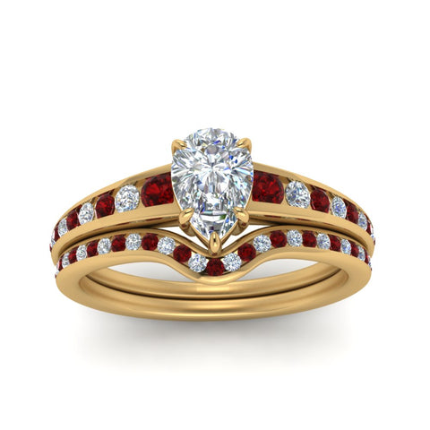 pear-shaped-graduated-channel-diamond-wedding-set-with-ruby-in-FD122866PEGRUDR-NL-YG