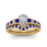 Load image into Gallery viewer, pear-shaped-graduated-channel-diamond-wedding-set-with-sapphire-in-FD122866PEGSABL-NL-YG
