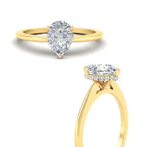 Pear Shaped Hidden Halo Solitaire Engagement Ring