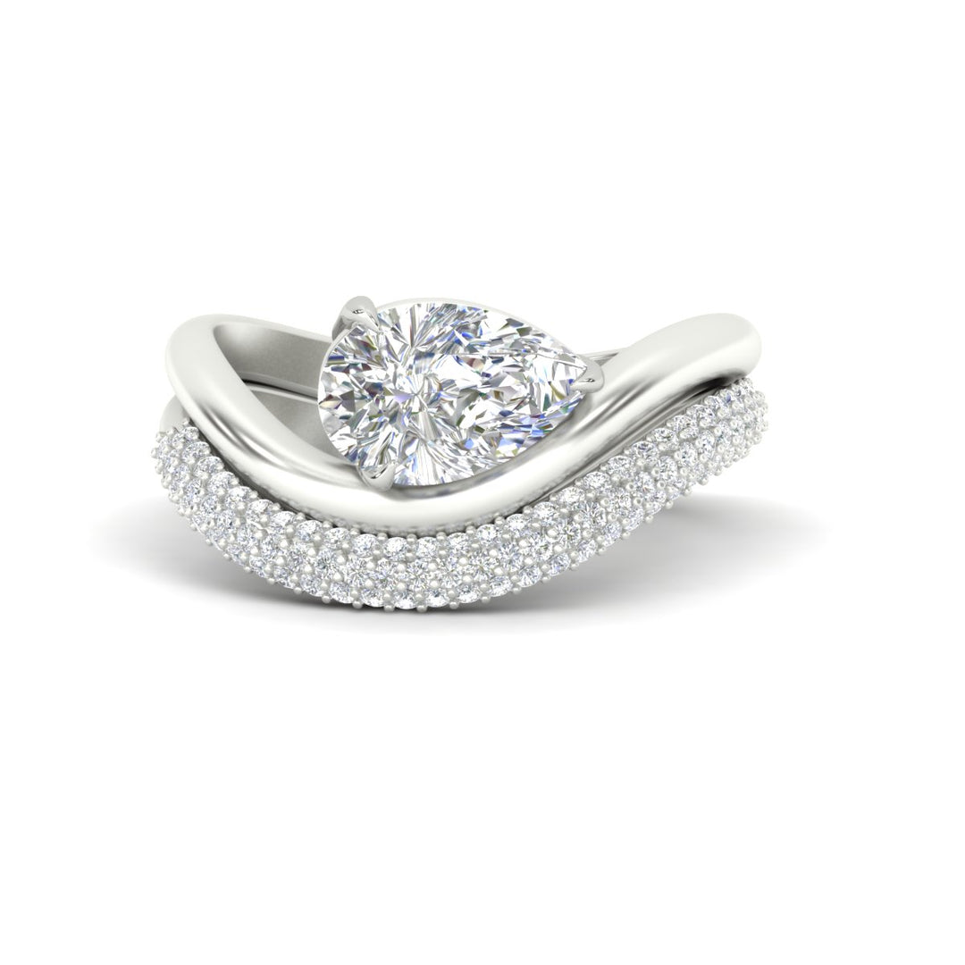 Pear Shaped Pave Band with Wave Solitaire Ring