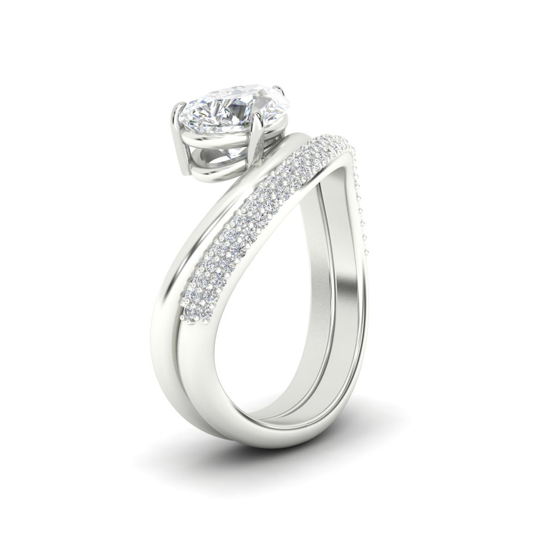 Pear Shaped Pave Band with Wave Solitaire Ring