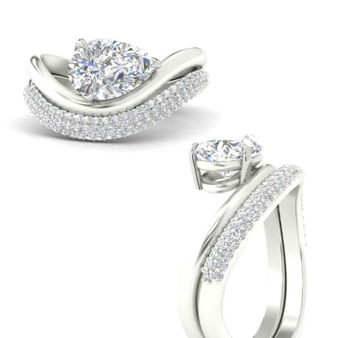 Pear Shaped Pave Band with Wave Solitaire Ring