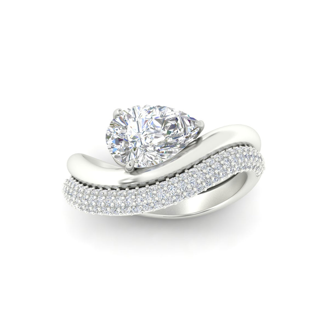 Pear Shaped Pave Band with Wave Solitaire Ring