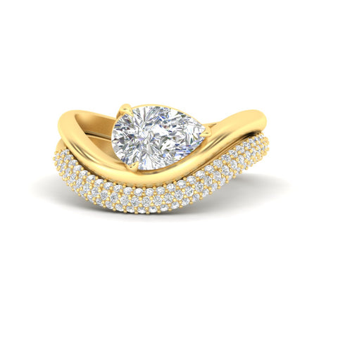 Pear Shaped Pave Band with Wave Solitaire Ring