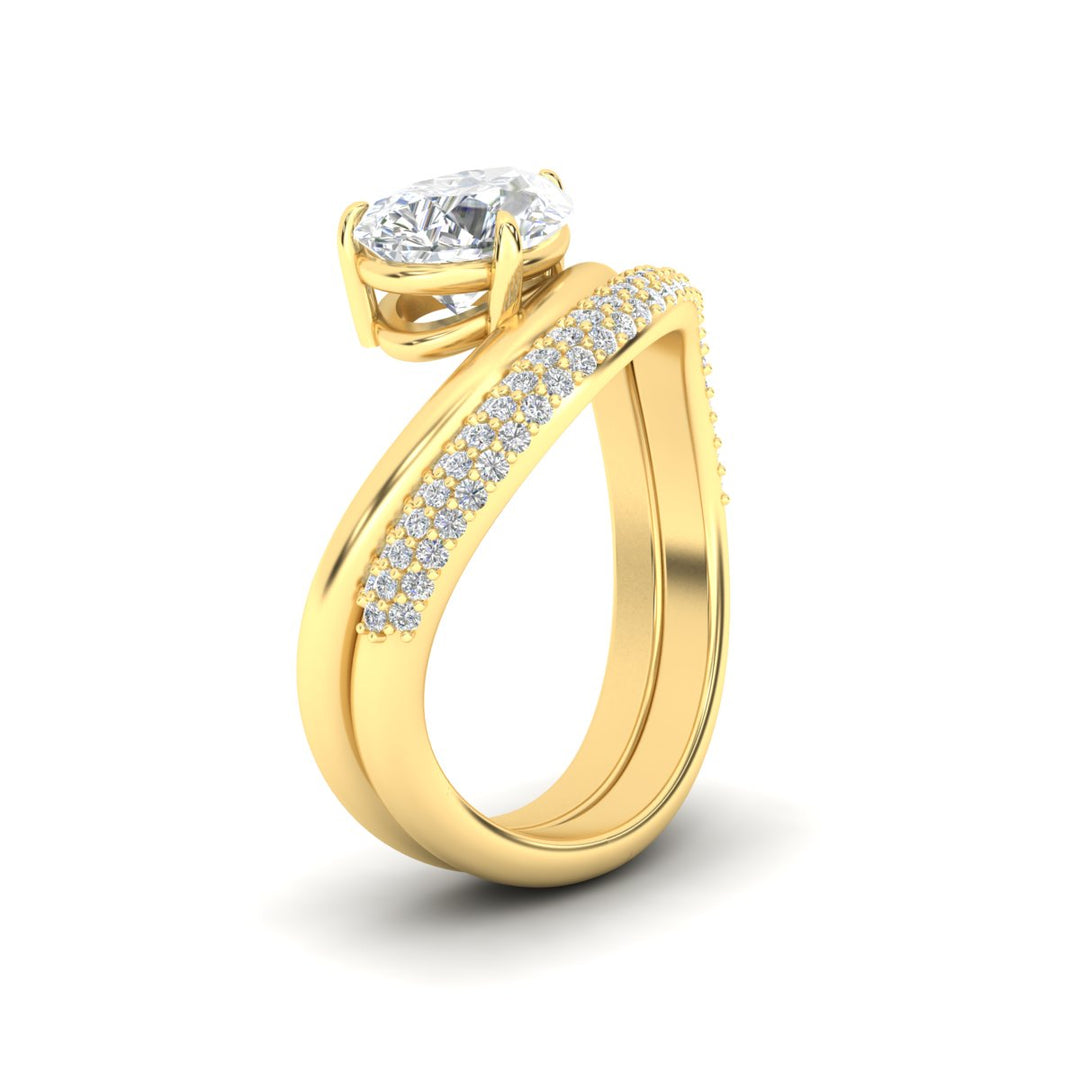 Pear Shaped Pave Band with Wave Solitaire Ring