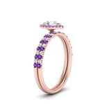 Load image into Gallery viewer, pear-shaped-purple-topaz-halo-wedding-ring-set-in-rose-gold-FD8523PEGVITO-NL-RG
