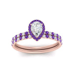 Load image into Gallery viewer, pear-shaped-purple-topaz-halo-wedding-ring-set-in-rose-gold-FD8523PEGVITO-NL-RG