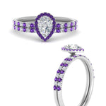 Load image into Gallery viewer, pear-shaped-purple-topaz-halo-wedding-ring-set-in-white-gold-FD8523PEGVITO-NL-WG