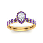 Load image into Gallery viewer, pear-shaped-purple-topaz-halo-wedding-ring-set-in-yellow-gold-FD8523PEGVITO-NL-YG
