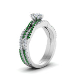 Load image into Gallery viewer, pear-shaped-simple-diamond-twisted-vine-bridal-ring-sets-with-emerald-in-14K-white-gold-FD8233PEGEMGR-NL-WG

