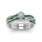Load image into Gallery viewer, pear-shaped-simple-diamond-twisted-vine-bridal-ring-sets-with-emerald-in-14K-white-gold-FD8233PEGEMGR-NL-WG
