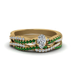 Load image into Gallery viewer, pear-shaped-simple-diamond-twisted-vine-bridal-ring-sets-with-emerald-in-14K-yellow-gold-FD8233PEGEMGR-NL-YG
