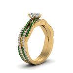 Load image into Gallery viewer, pear-shaped-simple-diamond-twisted-vine-bridal-ring-sets-with-emerald-in-14K-yellow-gold-FD8233PEGEMGR-NL-YG

