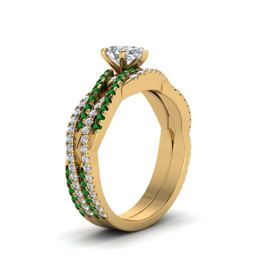 pear-shaped-simple-diamond-twisted-vine-bridal-ring-sets-with-emerald-in-14K-yellow-gold-FD8233PEGEMGR-NL-YG