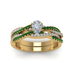 Load image into Gallery viewer, pear-shaped-simple-diamond-twisted-vine-bridal-ring-sets-with-emerald-in-14K-yellow-gold-FD8233PEGEMGR-NL-YG

