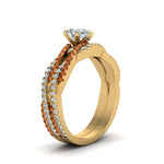 Load image into Gallery viewer, pear-shaped-simple-diamond-twisted-vine-bridal-ring-sets-with-orange-sapphire-in-14K-yellow-gold-FD8233PEGSAOR-NL-YG
