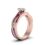 Load image into Gallery viewer, pear-shaped-simple-diamond-twisted-vine-bridal-ring-sets-with-pink-sapphire-in-14K-rose-gold-FD8233PEGSADRPI-NL-RG
